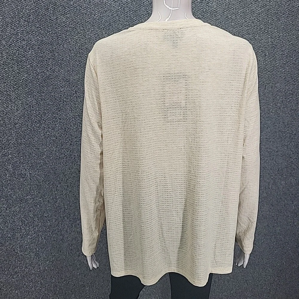 G.H. Bass & Co. Women's Textured Henley Top X-Large Sz Tan Long Sleeves T-Shirt